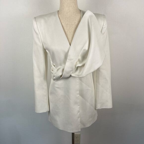 Zara Limited Edition White Blazer Mini Dress Women's Small Lined Twist Bow Rare - Picture 4 of 15